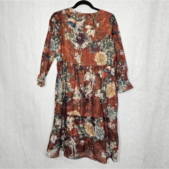 Hemant & Nandita For Anthropologie Zeri Floral Tiered Peasant Dress 0 - Picture 4 of 13